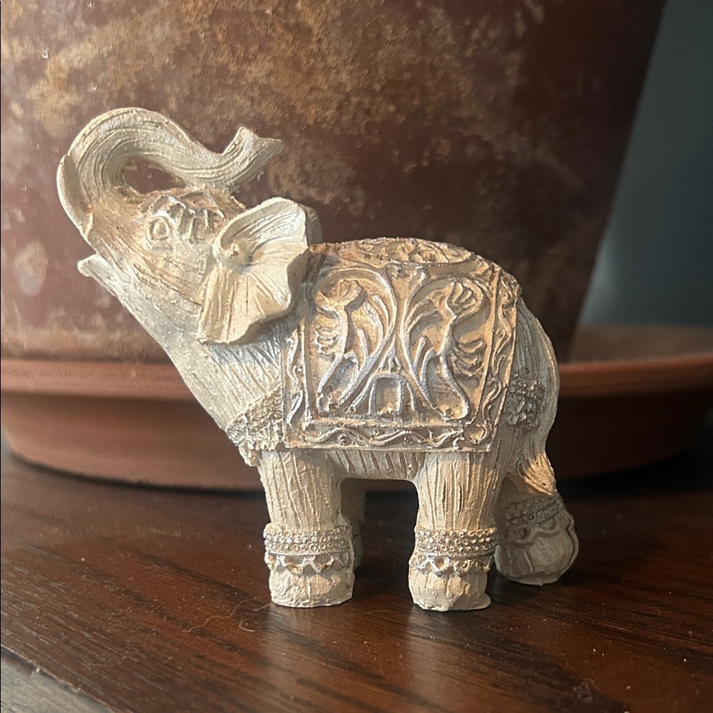 Ornate Decorative Elephant Figurine in Distressed Ivory
